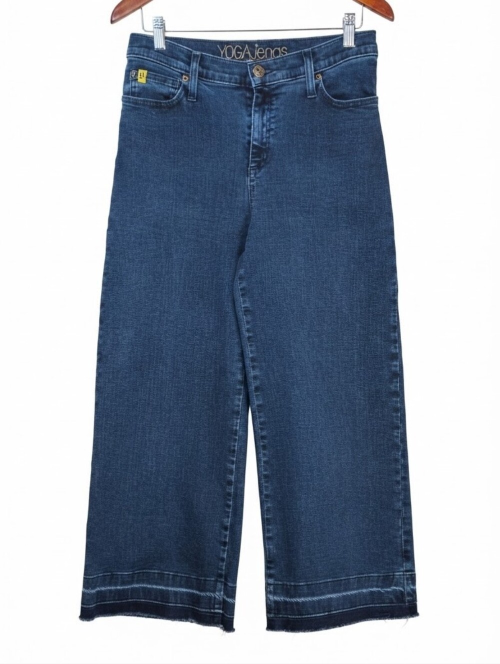 Second Yoga Jeans Lila Wide Leg Crop Fray Hem Medium Wash Blue Denim Size 27